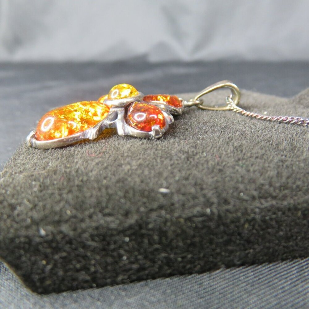 Sterling Silver and Amber Cross Pendant Necklace 925 Poland 17.5 in Chain - Picture 4 of 5